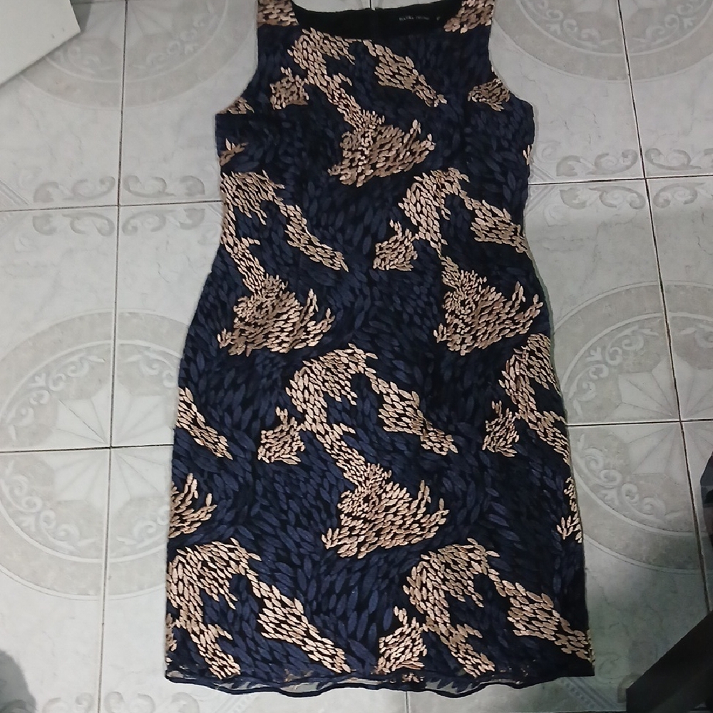 Ivanka Trump Navy and Beige Midi Dress